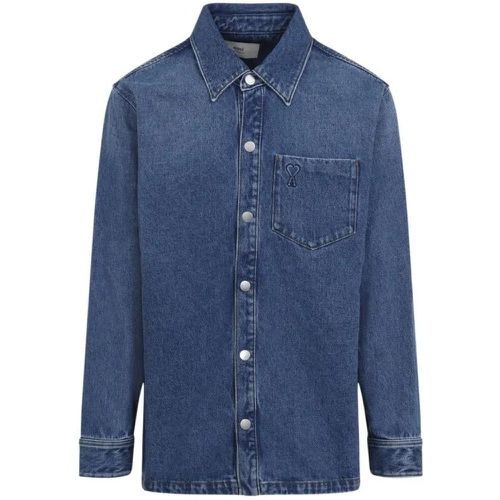 Boxy Adc Used Blue Cotton Overshirt - Größe XL - AMI Paris - Modalova