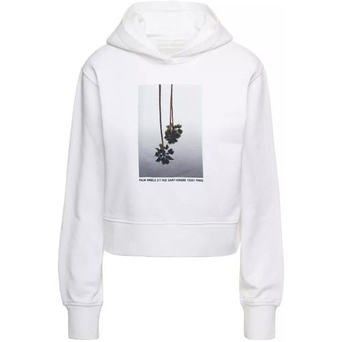 White Cropped Hoodie And Contrasting Print In Cott - Größe S - white - Palm Angels - Modalova
