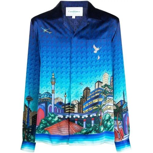 Cuban-Collar Silk Shirt - Größe M - blue - Casablanca - Modalova