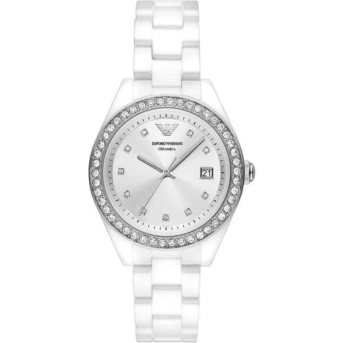 Uhr - Three-Hand Date White Ceramic Watch - Gr. unisize - in Silber - für Damen - Emporio Armani - Modalova