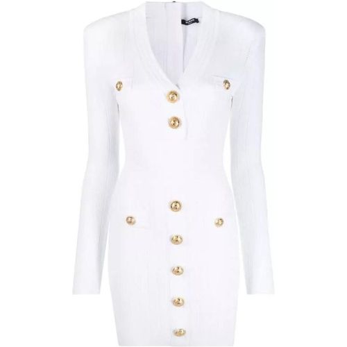 Button-Embellished Ribbed-Knit Minidress - Größe 38 - white - Balmain - Modalova