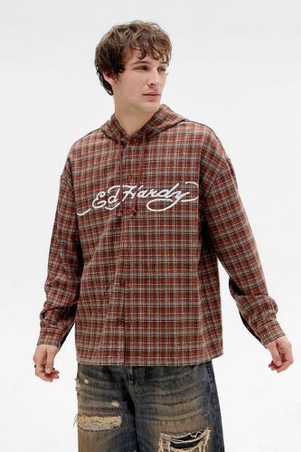 UO Exclusive Check Hooded Shirt - M at Urban Outfitters - Ed Hardy - Modalova