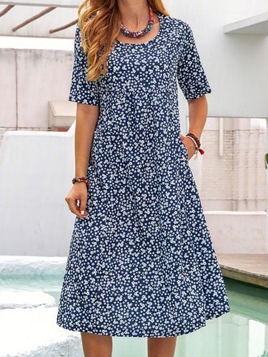 Floral Pockets Midi Dress&Printed&Daily,Holiday - Just Fashion Now - Modalova