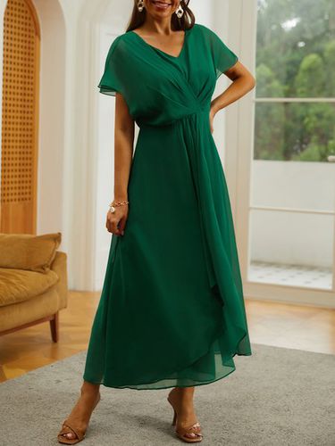 V Neck Elegant Chiffon Plain Dress - Just Fashion Now - Modalova