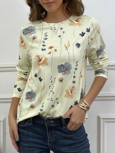 Country Floral Casual Crewneck Knit T-Shirt - Modetalente - Modalova