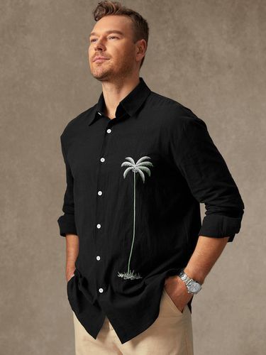Cotton Coconut Tree Embroidered Long Sleeve Casual Shirt - Modetalente - Modalova