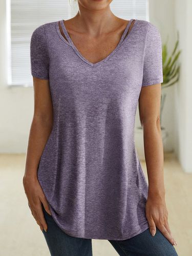 Plain Casual Short Sleeve T-Shirt - Just Fashion Now - Modalova