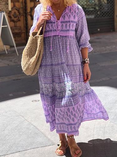 Boho Floral Maxi Weaving Dress Shift Women Long Sleeve Beach Weaving Dress - Just Fashion Now UK - Modalova