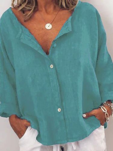 Casual Shirt Collar Cotton-Blend Top - Modetalente - Modalova