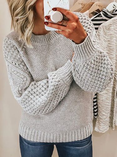 Crew Neck Knitted Sweater Pullover - Just Fashion Now - Modalova