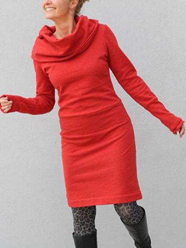 Red Plain Casual Cotton-Blend Knitting Dress - Modetalente - Modalova