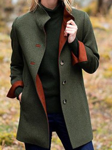 Green Solid Long Sleeve Pockets V Neck Jacket - Modetalente - Modalova
