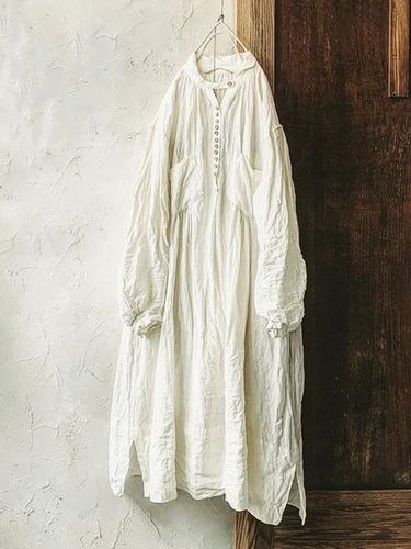 Vintage Plain Long Sleeve Casual Weaving Dress - Modetalente - Modalova