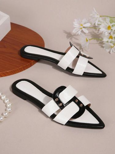 Black-white Color Block Weave Rivet Embossed Slide Sandals - Modetalente - Modalova