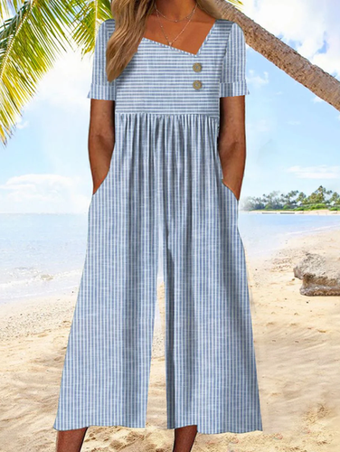 Striped Asymmetrical Jumpsuit With No - Just Fashion Now - Modalova