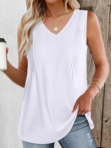 V Neck Casual Plain Loose Tank Top - Just Fashion Now - Modalova