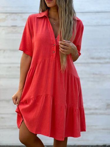 Cotton Shirt Collar Loose Casual Dress With No - Modetalente - Modalova