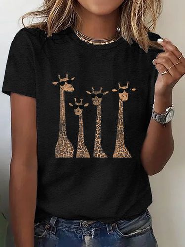 Deer Crew Neck Loose Casual T-Shirt - Just Fashion Now - Modalova