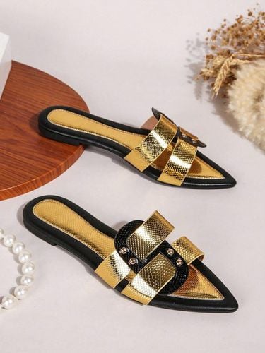 Black-white Color Block Weave Rivet Embossed Slide Sandals - Modetalente - Modalova