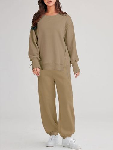 Plain Crew Neck Casual Loose Two-Piece Set - Just Fashion Now - Modalova