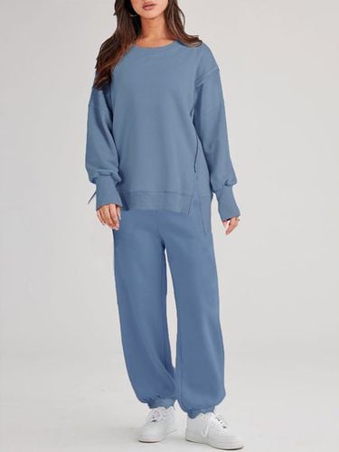 Plain Crew Neck Casual Loose Two-Piece Set - Just Fashion Now - Modalova