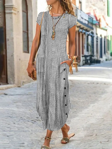 Casual Loose Striped Dress With No - Modetalente - Modalova