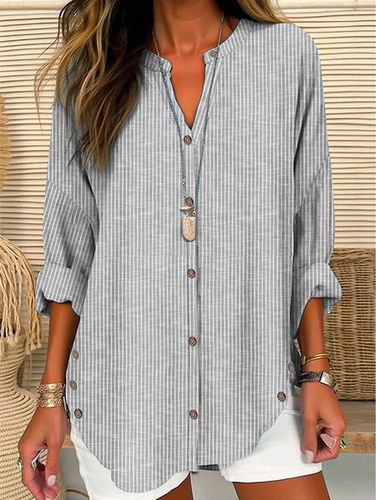 Buckle Striped Casual Blouse - Just Fashion Now - Modalova