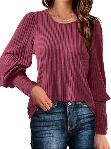 Women's Long Sleeve Shirt Spring/Fall Wine Red Plain Crew Neck Daily Going Out Casual Top - Just Fashion Now - Modalova