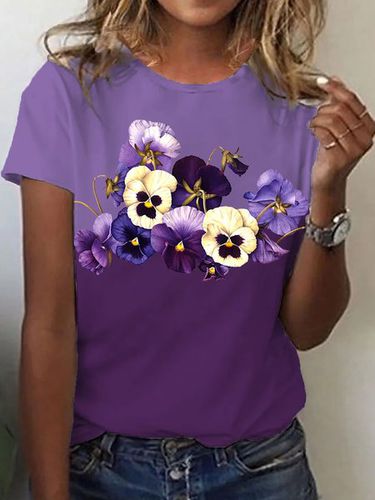 Women's Alzheimer's Purple Floral Print T-Shirt - Just Fashion Now - Modalova