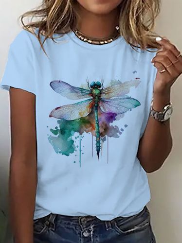 Casual Crew Neck Cotton Dragonfly T-Shirt - Modetalente - Modalova