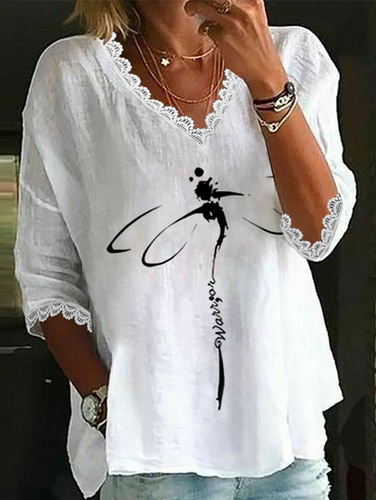 Women's Three Quarter Sleeve Blouse Spring/Fall White Butterfly Lace V Neck Daily Going Out Casual Top - Just Fashion Now - Modalova