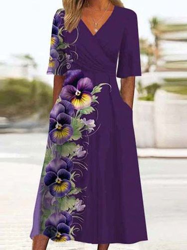 Women's Purple Floral Design Knitted Dress - Just Fashion Now - Modalova