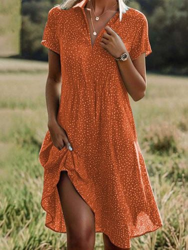 Women's Short Sleeve Summer Polka Dots Sundress Shirt Collar V Neck Going Out Casual A-Line Midi Dress Green Blue Red - Just Fashion Now - Modalova