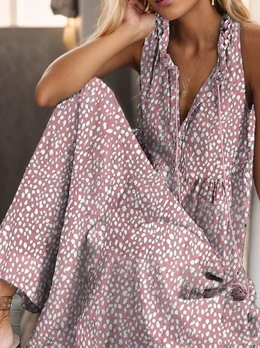 Women's Sleeveless Summer Pink Polka Dots V Neck Daily Going Out Casual Maxi A-Line Dress - Just Fashion Now - Modalova