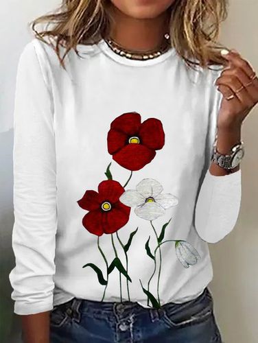 Crew Neck Floral Casual Loose T-Shirt - Just Fashion Now - Modalova