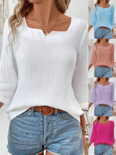 Women's 3/4 Sleeve Summer Blouse Plain Cotton Square Neck Notched Daily Going Out Simple Top Spring/Fall White - Just Fashion Now - Modalova