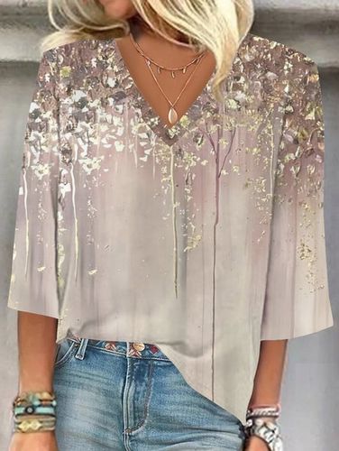 V Neck Floral Loose Casual Blouse - Just Fashion Now - Modalova