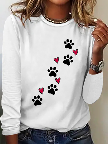 Heart Dog V Neck Text Letters Simple Long Sleeve Shirt - Modetalente - Modalova