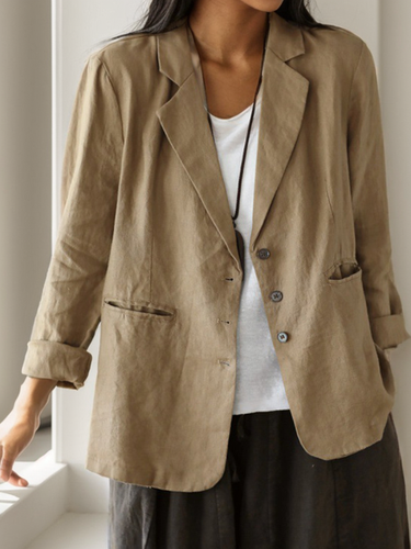 Shawl Collar Loose Casual Cotton And Linen Blazer - Just Fashion Now - Modalova