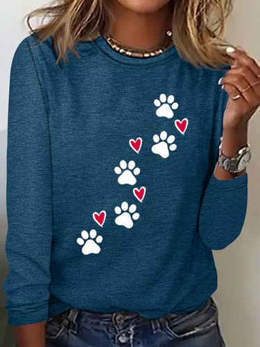 Heart Dog V Neck Text Letters Simple Long Sleeve Shirt - Modetalente - Modalova