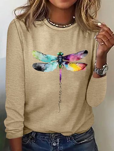 Loose Dragonfly Crew Neck Casual T-Shirt - Just Fashion Now - Modalova