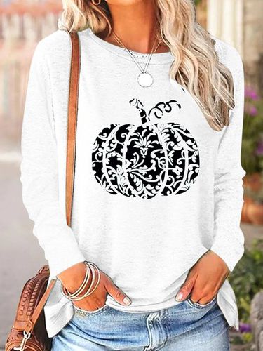 Cotton-Blend Casual Pumpkin Pattern Crew Neck T-Shirt - Just Fashion Now - Modalova