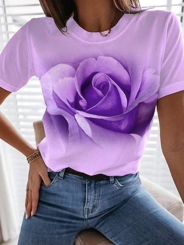 Jersey Casual Floral Loose T-Shirt - Just Fashion Now - Modalova