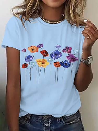 Floral Cotton Crew Neck Casual T-Shirt - Modetalente - Modalova