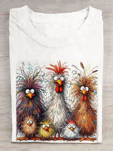 Funny Chicken Art Pritn Casual T-Shirt - Just Fashion Now - Modalova