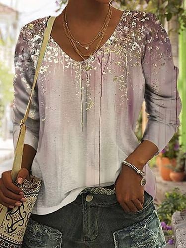 Casual Floral V Neck T-Shirt - Just Fashion Now - Modalova