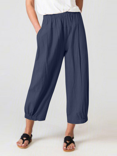 Plain Loose Casual Cotton Pants - Just Fashion Now - Modalova