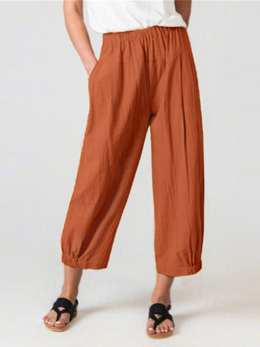 Plain Loose Casual Cotton Pants - Just Fashion Now - Modalova