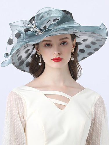 Elegant Imitation Pearl Organza Wide Brim Hats Applique Wedding Party Hat - Just Fashion Now - Modalova