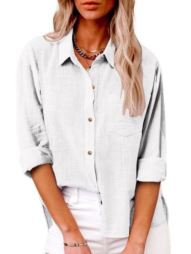 Casual Cotton Plain Shirt Collar Shirt - Just Fashion Now - Modalova